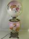 Antique Gone With The Wind Signed Phoenix Floral Oil Lamp Converted 24'' High