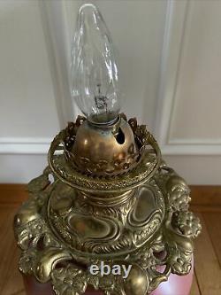 Antique Gone With Wind Hand Paint Parlor Oil Lamp Victorian Red Floral GWTW 25