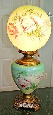 Antique Gone with the Wind Lamp White Electrified Parlor Oil Lamp Stunning