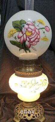 Antique Gwtw Banquet Oil Lamp Hand Painted Ornate Converted 24 3 Way