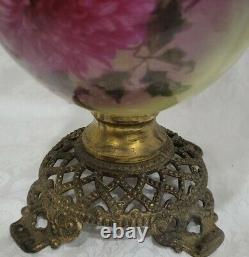 Antique Gwtw Hand Painted Oil Lamp Victorian Success For Parts Or Repair As Is