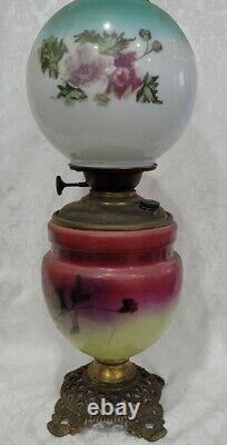 Antique Gwtw Hand Painted Oil Lamp Victorian Success For Parts Or Repair As Is