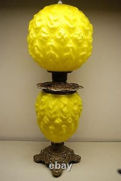 Antique Gwtw Kerosene Oil Canary Yellow Glass Drape Art Nouveau Victorian Lamp