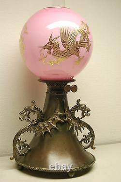 Antique Gwtw Victorian Oil Kerosene Chinese Gilt Dragon Japanese Asian B&h Lamp