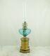 Antique HUGO SCHNEIDER Oil Lamp with Blue Glass Brass spirit kerosene burner