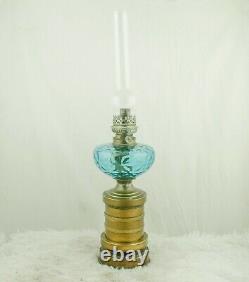 Antique HUGO SCHNEIDER Oil Lamp with Blue Glass Brass spirit kerosene burner