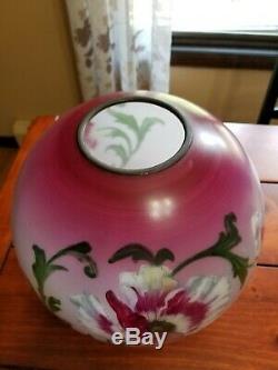 Antique Hand Painted Floral Banquet Parlor Oil Lamp Ball Globe 9.5 GWTW Shade