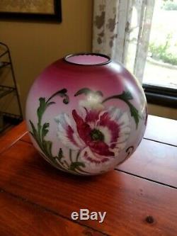 Antique Hand Painted Floral Banquet Parlor Oil Lamp Ball Globe 9.5 GWTW Shade