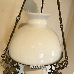Antique Hanging Oil Lamp (CAN BE WIRED FOR ELECTRIC CEILING LIGHT)