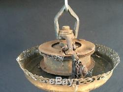 Antique Hanging Victorian Oil Lamp c. 1892 Edward Miller Crystal Pendants