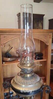 Antique Hinks Duplex Brass Oil Lamp On Cast Iron Stand. DELIVERY POSSIBLE