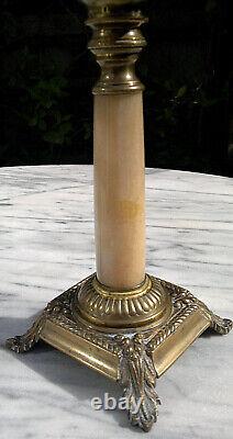 Antique Hinks Duplex Oil Lamp Gilded Art Glass FontMarble Column Base24Tall