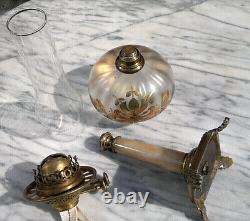 Antique Hinks Duplex Oil Lamp Gilded Art Glass FontMarble Column Base24Tall
