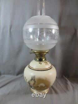 Antique Hinks Duplex Oil Lamp With Vintage Acid Etched Oil Lamp Shade