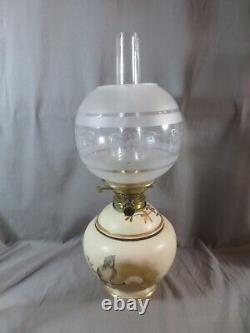 Antique Hinks Duplex Oil Lamp With Vintage Acid Etched Oil Lamp Shade