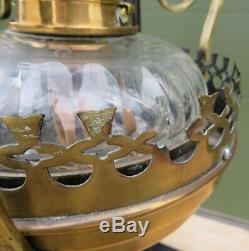 Antique Hinks Hanging Brass & Glass Oil Lamp with Duplex Burner