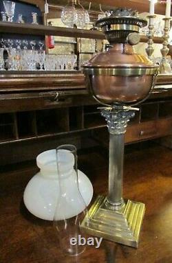Antique Hinks No. 2 double burner brass & copper column OIL LAMP basket