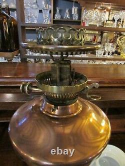 Antique Hinks No. 2 double burner brass & copper column OIL LAMP basket
