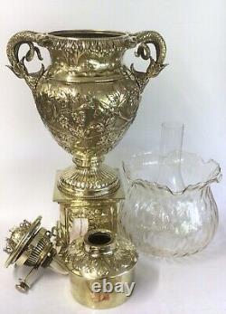 Antique Hinks Oil Lamp HUGE Brass Oil Lamp Hinks No. 2 Burner Snake Handle Urn