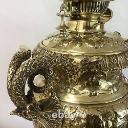 Antique Hinks Oil Lamp HUGE Brass Oil Lamp Hinks No. 2 Burner Snake Handle Urn