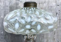 Antique Hobbs Snowflake White Opalescent Glass Oil Lamp c. 1880