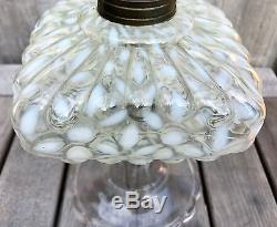 Antique Hobbs Snowflake White Opalescent Glass Oil Lamp c. 1880