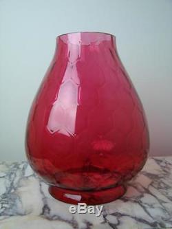 Antique Honeycombe Moulded Cranberry Red Glass Beehive Heater / Oil Lamp Shade