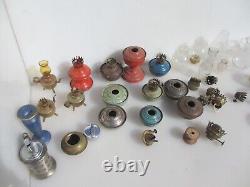 Antique Iron Oil Lanterns Lights Lamps Sconces Glass Chimneys Old Miniatures LOT