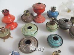 Antique Iron Oil Lanterns Lights Lamps Sconces Glass Chimneys Old Miniatures LOT