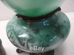 Antique Kerosene Oil Green Dragon Gone With The Wind Victorian Lamp