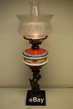 Antique Kerosene Oil Gwtw Parlor Banquet Victorian Boston Sandwich Glass Lamp