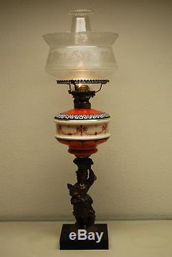 Antique Kerosene Oil Gwtw Parlor Banquet Victorian Boston Sandwich Glass Lamp