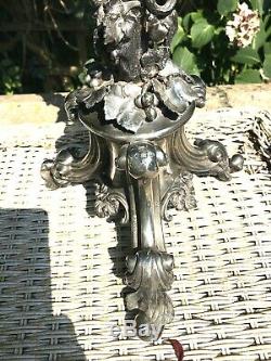 Antique LARGE silver plate naturalistic oil lamp drop in font Youngs Burner