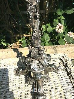 Antique LARGE silver plate naturalistic oil lamp drop in font Youngs Burner