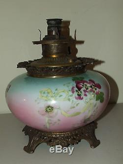 Antique Large Boyd Victorian GWTW Hand Painted Porcelain Banquet Oil Lamp c. 1880