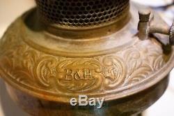 Antique Late 1800s Bradley & Hubbard Hanging Library Parlor Oil Lamp Orig Prisms