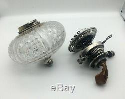 Antique Mappin & Webb large silver oil lamp with oval hobnail cut fount