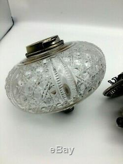 Antique Mappin & Webb large silver oil lamp with oval hobnail cut fount