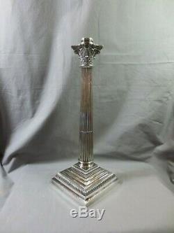 Antique Mappin & Webbs Silver Plated Corinthian Column Oil Lamp Base 17 Height