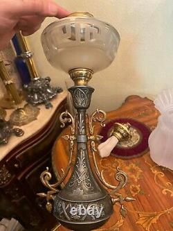 Antique Marble Metal Oil Kerosene Lamp