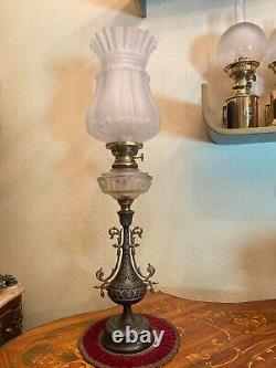 Antique Marble Metal Oil Kerosene Lamp