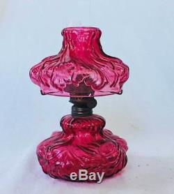 Antique Miniature Cranberry Victorian 2 Part Mini Oil Lamp Shade Acorn Burner 7