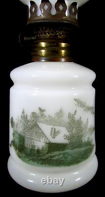 Antique Miniature GWTW Oil Lamp Smith 1, #339 Bristol Glass Green Gray Sailboat