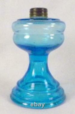 Antique Miniature Oil Kerosene Lamp Blue Glass EAPG Old Chimney Stem New Burner