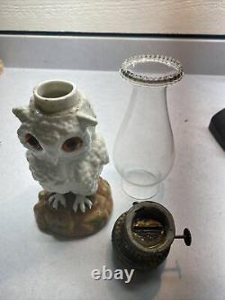 Antique Miniature Porcelain Owl Figurine Oil Kerosene Lamp