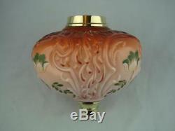 Antique Moulded & Hand Painted Floral, Orange & Peach Oil Lamp Font, 23mm Mount
