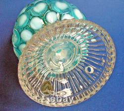 Antique OIL Kerosene LAMP Coin Dot Opalescent Glass AQUA BLUE E Miller Venus