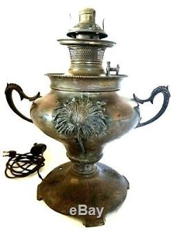Antique ORNATE 1880s B & H Bradley Hubbard Kerosene Oil Lamp Electrified