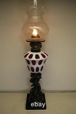 Antique Oil Kerosene Boston Sandwich Cut Eapg Glass Gwtw Victorian Banquet Lamp