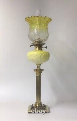 Antique Oil Lamp Acid Yellow Font Acid Yellow Glass Frilled Shade Duplex Burner